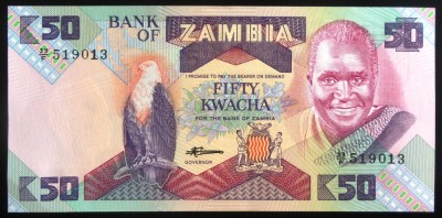 Bancnota exotica 50 KWACHA - ZAMBIA, anul 1986 * Cod 784 = UNC foto