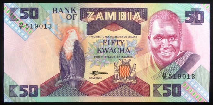 Bancnota exotica 50 KWACHA - ZAMBIA, anul 1986 * Cod 784 = UNC