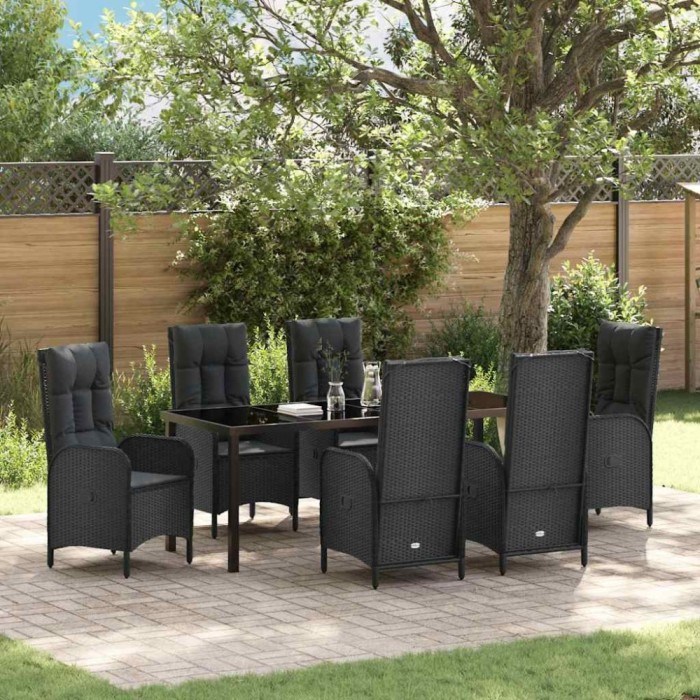 Set de dining pentru grădină , 7 piese, din ratan sintetic negru