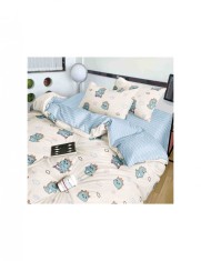 Set lenjerie de pat o persoana reversibila alb cu dinozauri si albastru 4 buc 155x205 cm foto