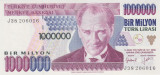 Bancnota Turcia 1.000.000 Lire 1970 (1995) - P209c UNC