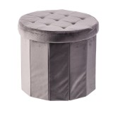 Cumpara ieftin Taburet catifea gri, pliabil cu spatiu depozitare 45 x 40 cm