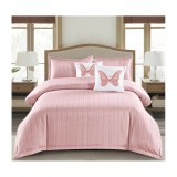 Cumpara ieftin Lenjerie de Pat Dublu Cu Elastic - 100% Bumbac Damasc 6 Piese-Roz Inchis - CPL39