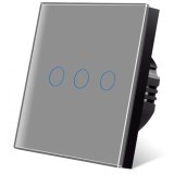 Cumpara ieftin Intrerupator touch iUni 3F, Sticla Securizata, LED, Silver