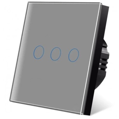 Intrerupator touch iUni 3F, Sticla Securizata, LED, Silver foto
