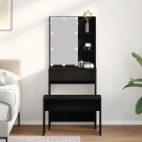 Set de mese de toaletă vidaXL cu LED din lemn prelucrat stejar negru, Masă de toaletă LED vidaXL &icirc;n stejar negru, 60x40x140 cm, din lemn prelucrat, Ta