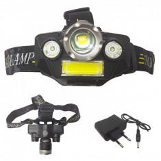 Lanterna Frontala 3LED+COB 3W Zoom, Acumulator 18650, 220V BLT42T6 foto