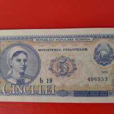 Bancnota 5 lei 1952 serie albastra - aUNC