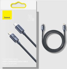 CABLU alimentare si date Baseus Crystal Shine, Fast Charging Data Cable pt. smartphone, Type-C la Lightning Iphone 20W, 2m, braided, negru &quot;CAJY000301