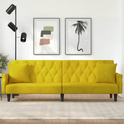 vidaXL Canapea extensibilă cu cotiere, galben, catifea 351949 foto