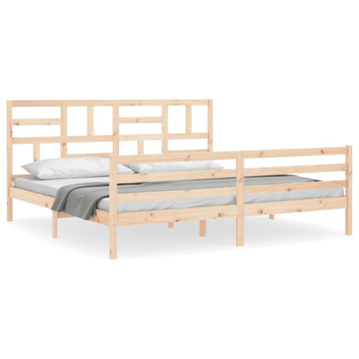 Cadru pat cu tablie 200x200 cm, lemn masiv de pin