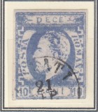 ROMANIA 1872LP 31c CAROL I CU BARBA10 BANI ULTRAMARIN IMPRESIUNE DEFECTUOASA T 3, Stampilat