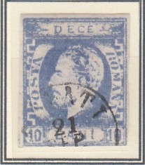 ROMANIA 1872LP 31c CAROL I CU BARBA10 BANI ULTRAMARIN IMPRESIUNE DEFECTUOASA T 3