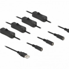Cablu de alimentare USB-A la 4 x DC 5.5 x 2.1 mm T-M cu switch On/Off 1m, Delock 86799