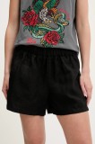 Superdry pantaloni scurți din in culoarea negru, uni, high waist, W7110450A-02A