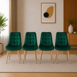 Set 4 scaune bucatarie/living, Artool, Bera, catifea verde, picioare metal natur, 54x60x88 cm