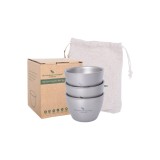 Set de 3 căni mini de ceai din oțel inoxidabil cu perete dublu, reutilizabile, pentru camping, drumeții, tr
