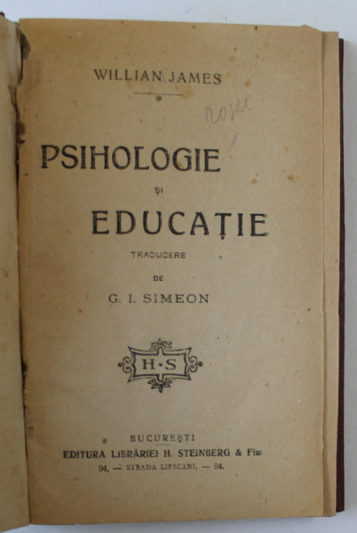 PSIHOLOGIE SI EDUCATIE de WILLIAM JAMES , 1911