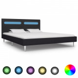 Cadru de pat cu LED-uri, negru, 180 x 200 cm, material textil, Cires, Dublu, Cu polite semirotunde, vidaXL