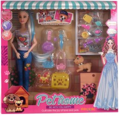 Păpușă cu doi c&acirc;ini și set de accesorii pentru &icirc;ngrijirea animalelor de companie 3+