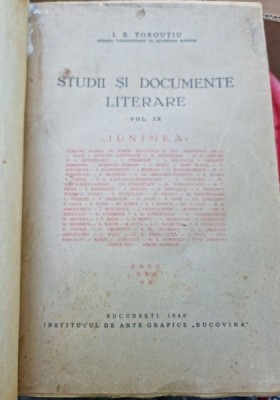 I. E. Toroutiu - Studii si Documente Literare Vol. IX 1940 foto