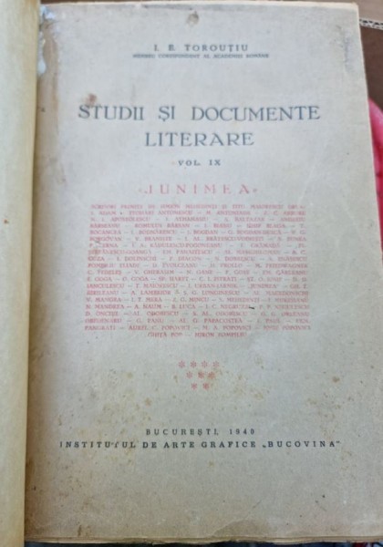I. E. Toroutiu - Studii si Documente Literare Vol. IX 1940