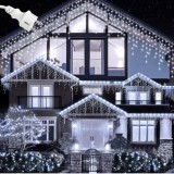 Instalatie LED Craciun 25m x 1m, Franjuri, 640 LED-uri Alb Rece, 8 Moduri, Alimentare 220V, Interconectabila , Ghirlanda Turturi Exterior Interior Fes