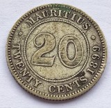 526. Moneda Mauritius 20 cents 1899 - varianta fara litera - Argint