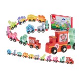 Trenulet din lemn, montessori, cu dinozauri, multicolor, lungime 80 cm