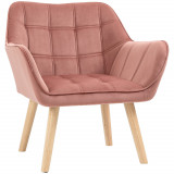 Cumpara ieftin Fotoliu in stil nordic din lemn si efect de catifea roz pentru sufragerie sau birou, 68,5x61x72,5cm HOMCOM | Aosom RO