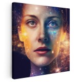 Tablou portret femeie galaxie, maro 1641 Tablou canvas pe panza CU RAMA 80x80 cm