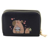 Portofel cu 2 compartimente, motiv Capybara, negru, 12.5 x 8.5 x 4.5 cm, negru, Lean 27558