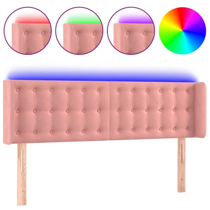 Tablie de pat cu LED, roz, 147x16x78/88 cm, catifea