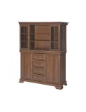 Set comoda living si dormitor, VM3, 4 sertare, 2 usi si vitrina suprapozabila VMN4, 2 usi, 2 polite, Pal melaminat, cu insertii MDF, Nuc