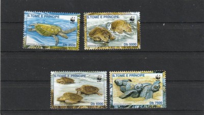 Sao Tome e Principe 2001 - Fauna , WWF , Testoase , serie 4 valori , dantelate , MNH , Mi.1899-1902 foto