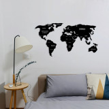 Decoratiune de perete, World Map 4, metal, 100 x 50 cm, negru, Enzo