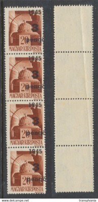 ROMANIA Ardealul de Nord emisiunea Oradea I timbru local 3P pe 20f eroare cu sursarj deplasat in streif de 4 MNH foto