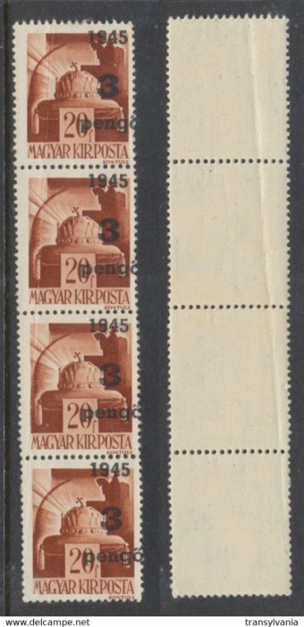 ROMANIA Ardealul de Nord emisiunea Oradea I timbru local 3P pe 20f eroare cu sursarj deplasat in streif de 4 MNH