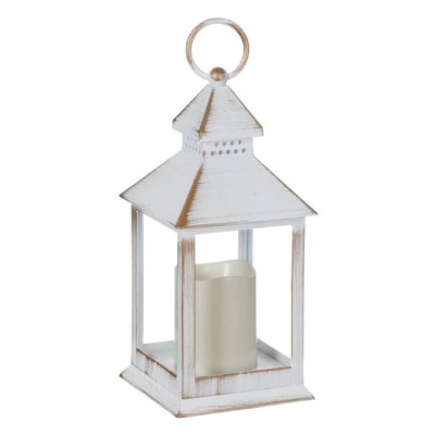 Felinar decorativ, cu lumanare LED, lumina calda, suspendabil, 11x11x24 cm, alb vintage foto