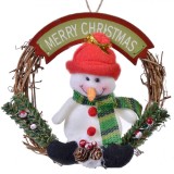 Decorațiune Suspendabilă Crăciun Lemn, Coronită Om de Zăpadă, 15 cm, Multicolor, Oem