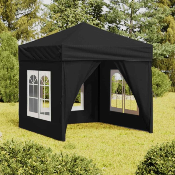 vidaXL Cort pliabil pentru petrecere, pereți laterali, negru, 2x2 m 93504