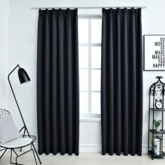 vidaXL Draperii opace cu c&acirc;rlige, 2 buc., antracit, 140 x 245 cm
