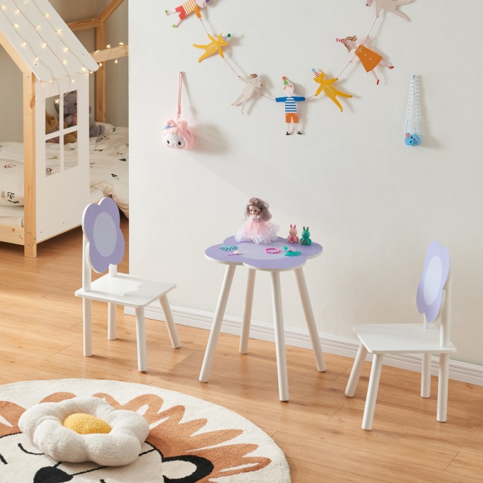 Set masa cu 2 scaune copii Simrishamn alb lila [en.casa] HausGarden Leisure