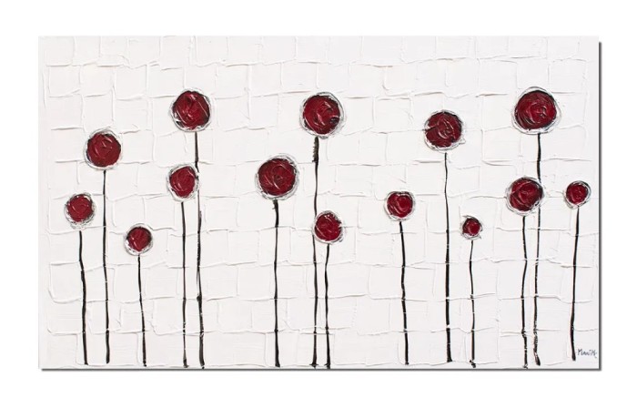 Tablou pictat manual, Flori in abstract, 100x60cm ulei pe panza in cutit efect 3D, superb