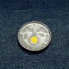 #5 2 Reichsmark 1937 A Germania WW2, marci germane argint / mark foto