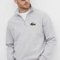 Lacoste hanorac de bumbac barbati, culoarea gri, neted