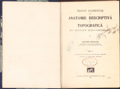 HST 361SP Papilian volumul I 1929 Tratat de anatomie Artrologie Miologie foto
