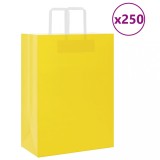 VidaXL Pungi de h&acirc;rtie 250 buc cu m&acirc;nere galbene 32x17x44 cm
