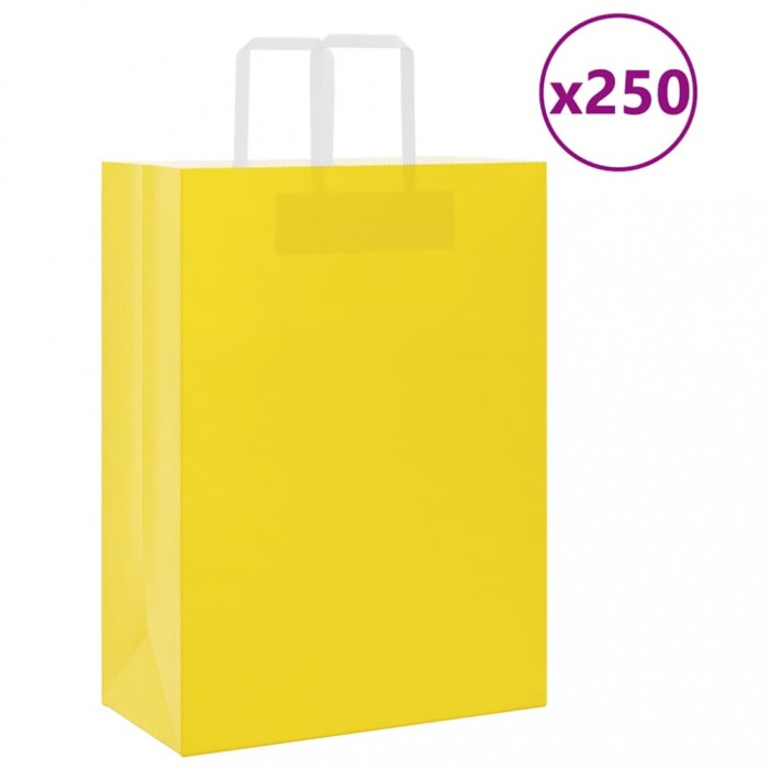 vidaXL Pungi de h&acirc;rtie 250 buc cu m&acirc;nere galbene 32x17x44 cm 4102014