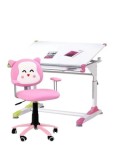 Set birou ergonomic HM Collorido, inaltime reglabila, unghi inclinare ajustabil, MDF, alb si scaun birou HM Kitty, piele ecologica, Mecanism de balans